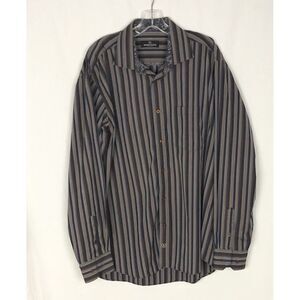 Bugatchi Mens Long Sleeve Striped Shirt Brown, Blue Button‎ Front Dress Shirt XL